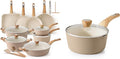 SENSARTE 26 Pcs Ceramic Cookware Setsw/Frying Pans Set Saucepans Set 1.5 Quart Ceramic Nonstick Sauce Pan with LidInduction Pot PFOA PTFE PFAS PFOA Free