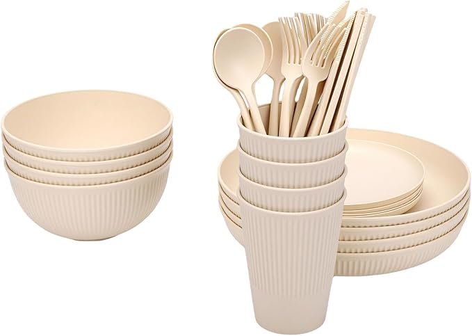 Dinnerware Sets Plates Bowls Cups Unbreakable Reusable for 4 People Shatterproof Dishwasher Microwave Safe for Camping Picnic Home Travel