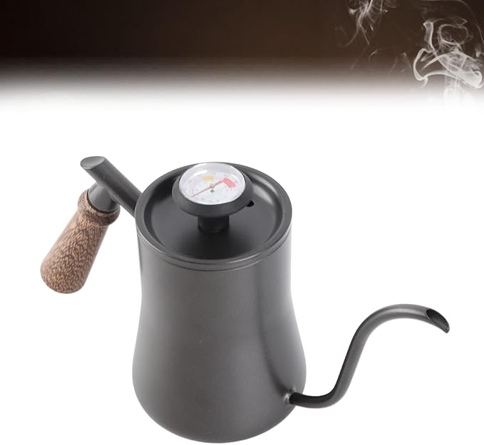 550ml Gooseneck Coffee Kettle Pour Over Coffee Maker with Thermometer Stainless Steel Leakproof Rustproof Kettle Ideal for Home Baristas &amp Enthusiasts (Black (thermometer model))