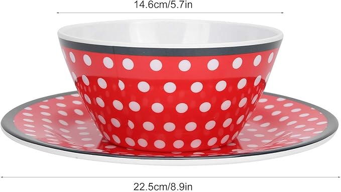 Dinnerware Set Red Dot Pattern Salad Dish Set 4PCS Reusable Fruit Food Dish Dinnerware Household Imitation Porcelain Accessory