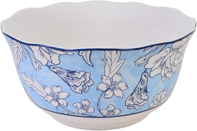 222 Fifth 12-Piece Porcelain Dinnerware Set for 4 White &amp Light Blue Plates and Bowls Set Glossy Ceramic Dish Set with Ornate Floral Design Kitchen Tableware Microwave &amp Dishwasher Safe C