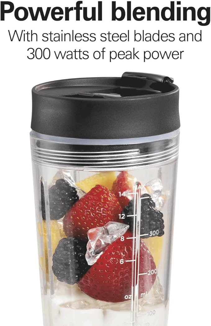 Personal Blender for Shakes and Smoothies with Leak-Proof Travel Lid Stainless Steel Blades 14 oz. Jar black 51190F
