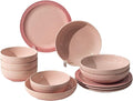 12-Piece Pink Ceramic Dinnerware Set - Monazone Series Service for 4 Includes Bowls &amp 8''/9'' Plates Glossy Finish