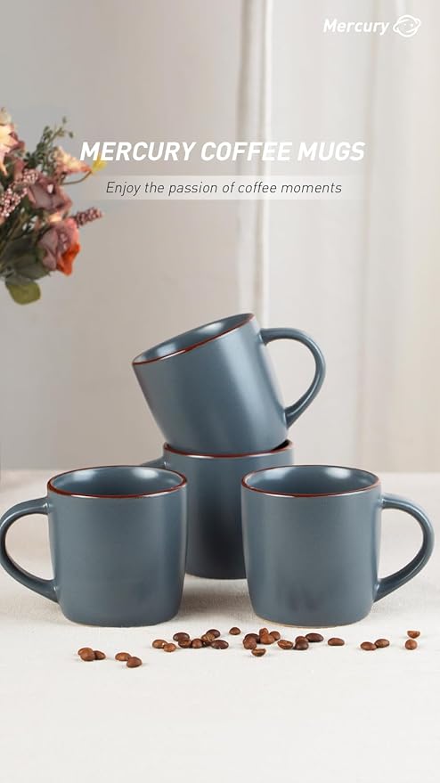 Famiware Venus Dinnerware Sets and Mercury Coffee Mugs Set of 4 16 Pieces Plates and Bowls Sets Microwave and Dishwasher Safe Charcoal