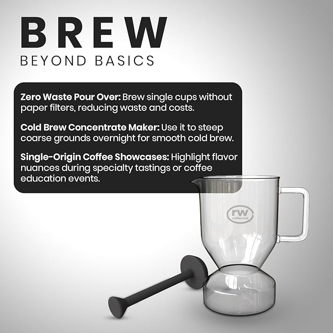 Rattleware Glass Cupping Brewer 300ml – Heat Resistant Specialty Coffee Brewer for Professional Baristas and Home Use Clear Flavor Extraction Durable Glass Construction Easy Pouring and Cleaning