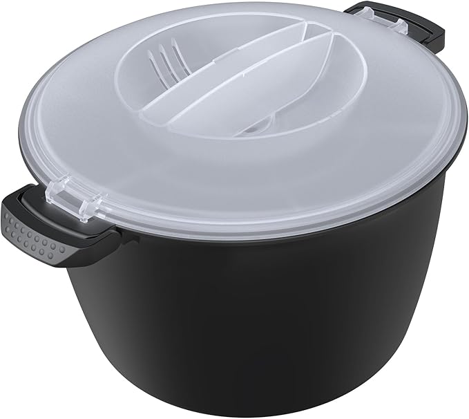 Professional Large Micro Cookware 3 Quart Microwave Rice Cooker Microwave Steamer for Vegetables Safe as Mixing and Serving Bowls Food Storage Container Cooker for Microwave- BPA Free Dishwasher