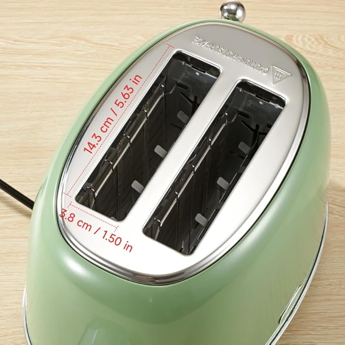 Toaster Retro 2 Slice Vintage Green Toaster with Lid with Bread Attachment Preheat Defrost And Cancel Functions 6 Browning Levels (Green)