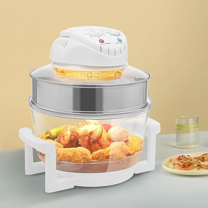 17L Convection Roaster Air Fryer Oven Glass Air Fryer Non Toxic 360° Heating Glass Instant Pot with Adjustable Temperature for One Person for Grilling Roasting Baking