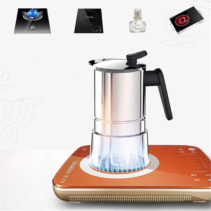 Stainless Steel Moka Pot - 4 Cup Electric Espresso Coffee Maker for Rich Full-Bodied Silver Mocha for Home Use