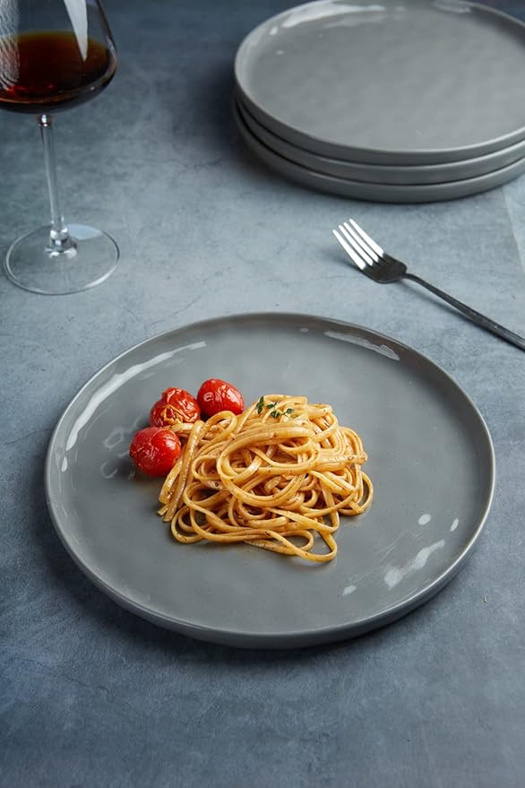Famiware Mars Plates and Bowls Set for 4 16 Pieces Dinnerware Sets 8.5 Pasta Bowls for Serving Dark Gray