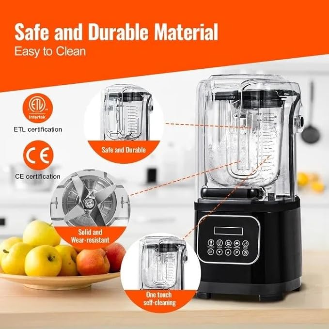 2200W Professional Countertop Blender with Shield 68 oz Plastic Jar Commercial Blender 4 x Stainless Steel Blades 9 Speeds &amp 5 Functions with Self-Cleaning Mode for Smoothies Shakes Crush Ice