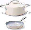Ceramic Nonstick Cookware Set 8 Fry Pan &amp 4.5qt Dutch Oven PFAS/PTFE/PFOA Free Even Heat Distribution All Cooktops Compatible Oven Safe to 500°F (Cream)