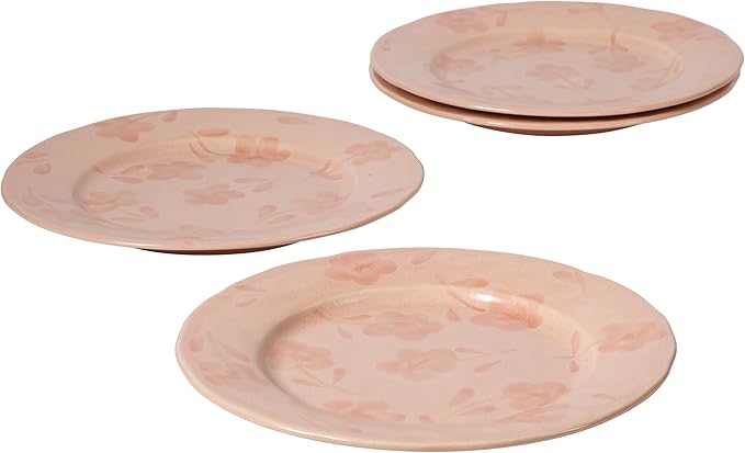 Bloomhouse - 2 Time Oprah's Favorite Things - Made in Portugal Hand Painted 10.8 Inch Dinner Plates Set of 4 - Porto Petals Floral Dish Set - Blush Pink