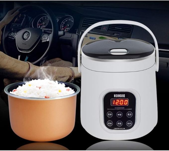 2L Electric Rice Cooker Car/home 12/24V Dual Voltage Soup Porridge Steamed Egg and Rice Cooker Suitable for 2-3 People
