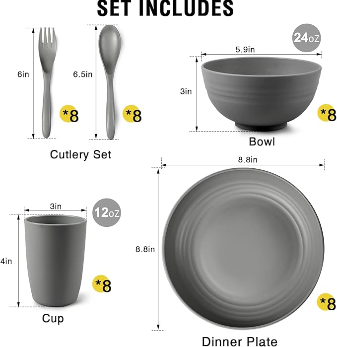 Shopwithgreen Wheat Straw Dinnerware Sets for 8 40 PCS Unbreakable Plates and Bowls Sets Reusable Dinner Dishes Set Bowls CupsPlates for Camping Kitchen RV DormDishwasher Microwave Safe