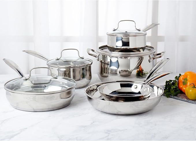 10pc Stainless Steel Cookware Set Silver 10 Piece
