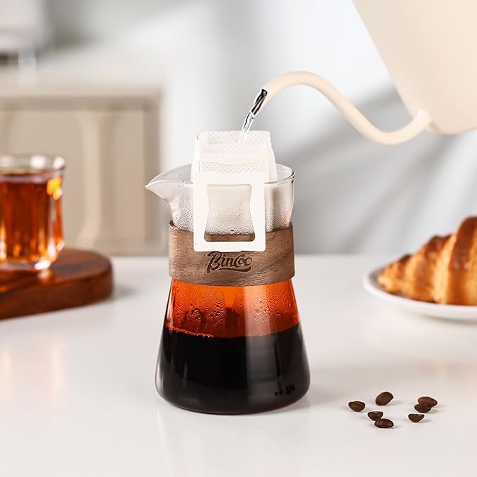 Bincoo Pour Over Coffee Maker Set - 500ML Glass Coffee ServerGlass Carafe with Coffee Dripper and 50PCS Paper Filter Drip Coffee Maker Set for Home Café Restaurant (Orange)