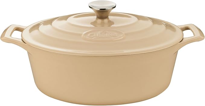 La Cuisine LC 2785 5 Piece Enameled Cast Iron Oval Casserole Cookware Set Cream