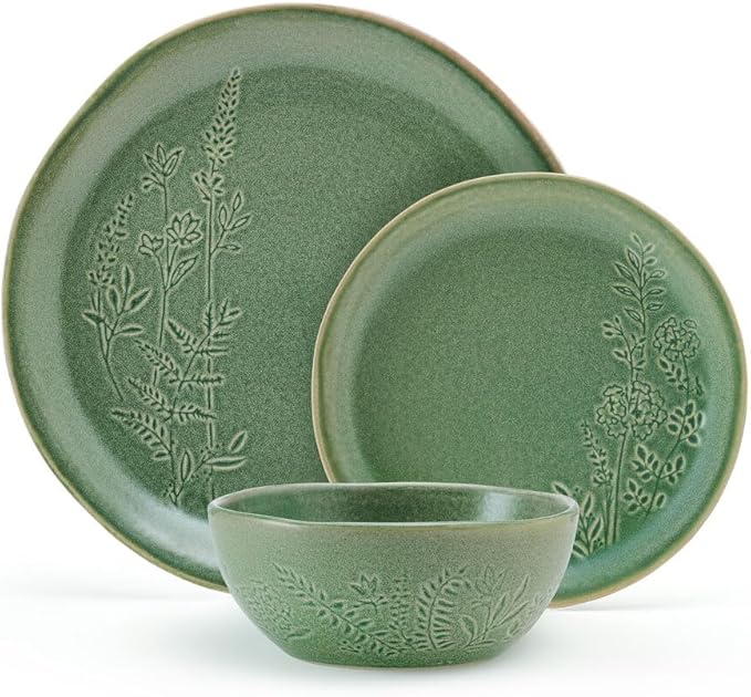 Pfaltzgraff Carrie 12 Piece Dinnerware Set Service for 4 Green