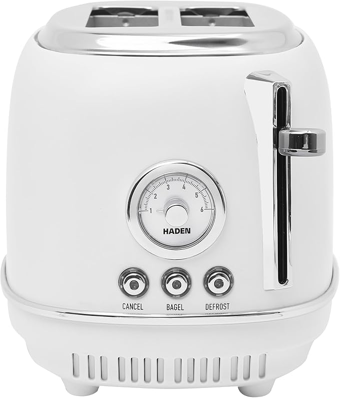 Haden Chelsea 2-Slice Wide Slot Stainless Steel Toaster with Adjustable Browning Control &amp Non-Slip Feet Ivory &amp Chrome