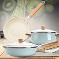 Induction Pans cookware set 3 Pieces Ceramics Cookware Set Cooking Utensils Suitable For Gas Stove Induction Cooker Cool Handles (Color : Blue Size (Blue AS PICTURE)