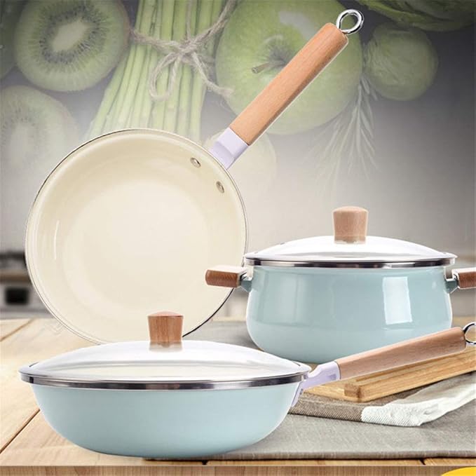 Induction Pans cookware set 3 Pieces Ceramics Cookware Set Cooking Utensils Suitable For Gas Stove Induction Cooker Cool Handles (Color : Blue Size (Blue AS PICTURE)