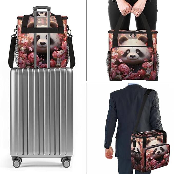 Panda Coffee Maker Carrying Bag Rose Flower Portable Travel Storage Tote Bag Compatible with K-Mini or K-Mini Plus Single Serve Coffee Brewer Carrying Case with Multiple Pockets &amp Shoulder Strap