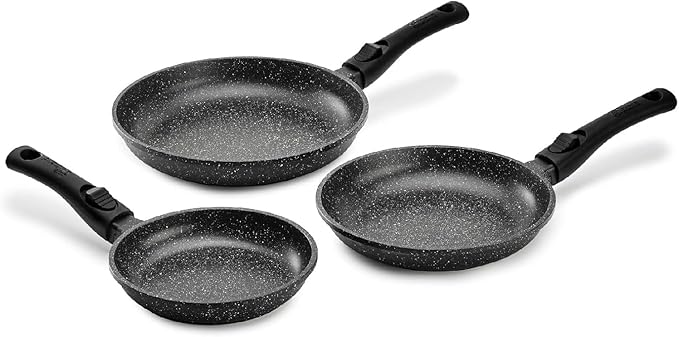 Pradel Excellence - PCUI001032 - Set of 3 Premium Cast Aluminium Frying Pans Ø2024.5 cm - Stone-like non-stick coating - Removable handles - All heat sources
