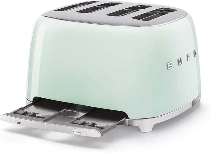 Smeg 50s Retro 4-Slot Toaster TSF03PGUS Bundle with Bamboo Tongs - Pastel Green