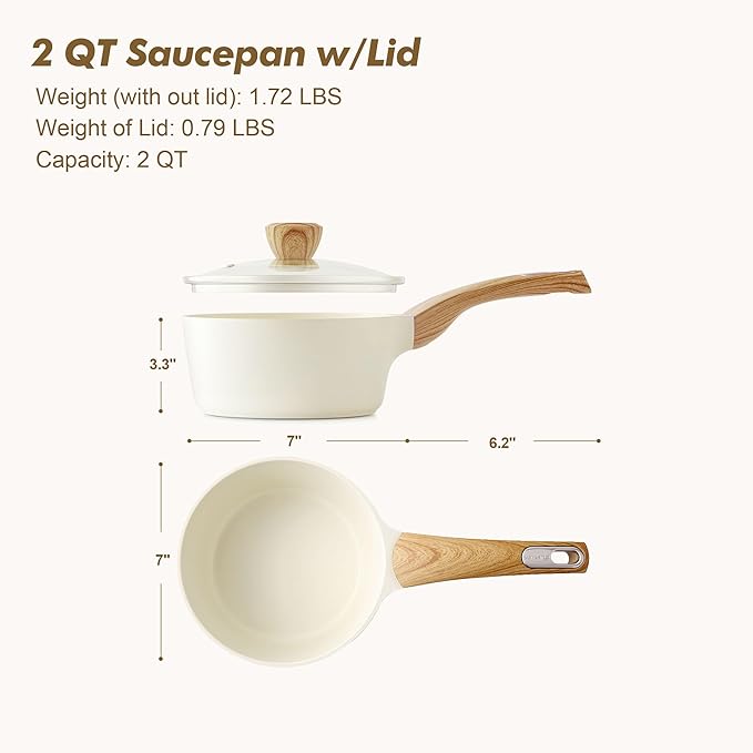 SENSARTE Ceramic Nonstick Sauce Pan with Lid 2.0 Quart Small Saucepan White Cooking Pot with Stay Cool Handle Non toxic Kitchen Sauce Pot Non stick Small Pot Induction Pot PFOA PTFE PFAS Free