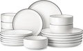 MALACASA Plates and Bowls Sets 18 Pieces Modern Porcelain Dinnerware Set for 6 White Kitchen Dinner Ware Set wtih Black Rim Ceramic Dishware Dishes Microwave and Dishwasher Safe Series LUNA