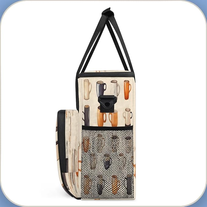 Coffee Cups Print Coffee Maker Carrying Bag Compatible with K-Mini or K-Mini Plus Portable Single Cup Coffee Maker Case with Pockets for K Cup Pods