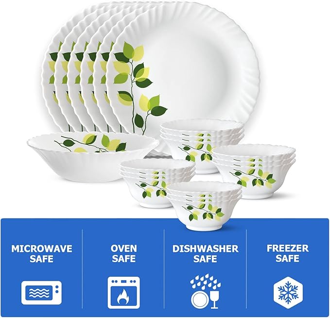 Borosil Gourmet Dinnerware Set For 6 19 Pieces White Dinner Plates and Bowls Sets Chip Resistant Tempered Opal Glass Stain Resistant Dishwasher &amp Microwave Safe Dinner Set For Gifting Serves
