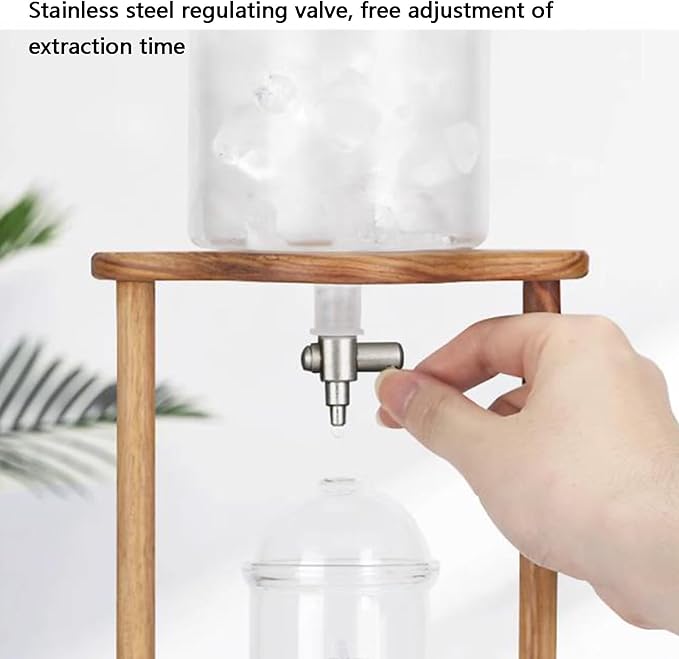 Cold Brew Drip Tower Iced Coffee Maker 600ml Glass Coffee Pot Adjustable Speed Dripper with Wood Stand Coffee Lover Gift Makes 6-8 Cups Coffee