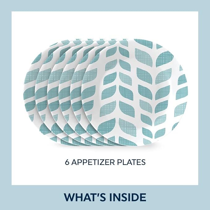 Corelle Vitrelle 6.75 Salad Appetizer Plate Set Triple Layer Glass and Chip Resistant Lightweight Round Plates 6-Piece Northern Pines
