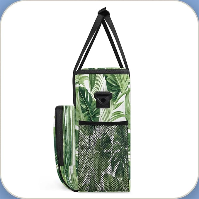 Tropical Palm Fern Leaves Coffee Maker Carrying Bag Compatible with K-Mini or K-Mini Plus Portable Single Cup Coffee Maker Case with Pockets for K Cup Pods
