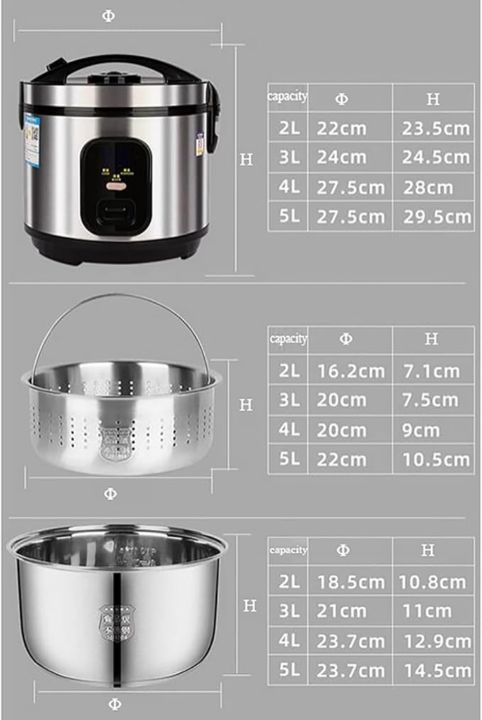 Low-sugar Rice Cooker (2-5L) Rice Soup Separated Household Rice Cooker 304 Stainless Steel Liner for 1-8 People for US/EU(4L)
