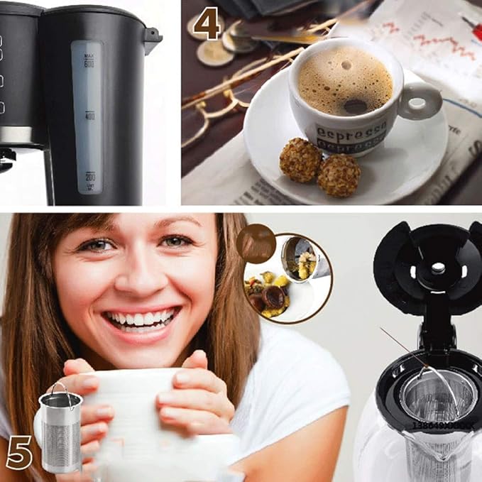 Coffee Machine Filter Coffee Machine0.6L Capacity Coffee Maker Producing Up To 5 CupsAnti-Drip SystemPermanent Reusable FilterBlackCompatible with espresso cooker