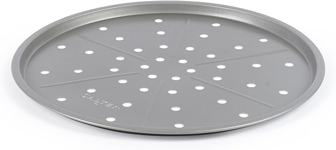 Salter Essentials Pizza Tray – Non-Stick Coating Round Baking Tray Dishwasher Safe Easy to Clean Made in The UK Durable Carbon Steel Garlic Bread Lightweight Oven Sheet PFOA-Free BW13671