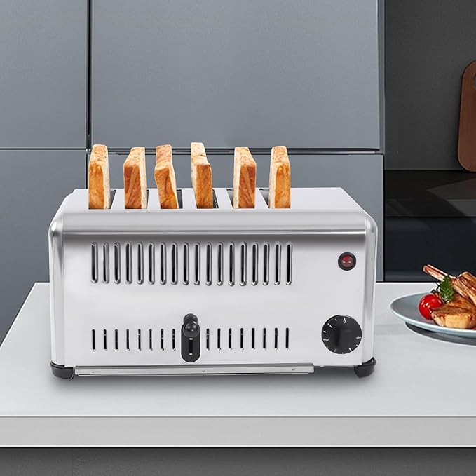 4 or 6 Slice Adjustable-Time Toaster with Heat Dissipation Holes 1680w Stainless Steel Electric Toast Sandwiches Making Tool for Home Kitchen Restaurant Bakery