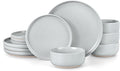 Vesteel 12-Piece Dinnerware set Ceramic Plates and Bowls set with Makeup Clay for 4 Speckled Stoneware Dishes Set for Family Microwave &amp Dishwasher Safe - Light Gray