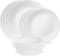 Corelle Linen Weave 12pc Service for 4 Dinnerware Set 8 plates 4 bowls Chip &amp Break Resistant Dinner Corelleware Plates