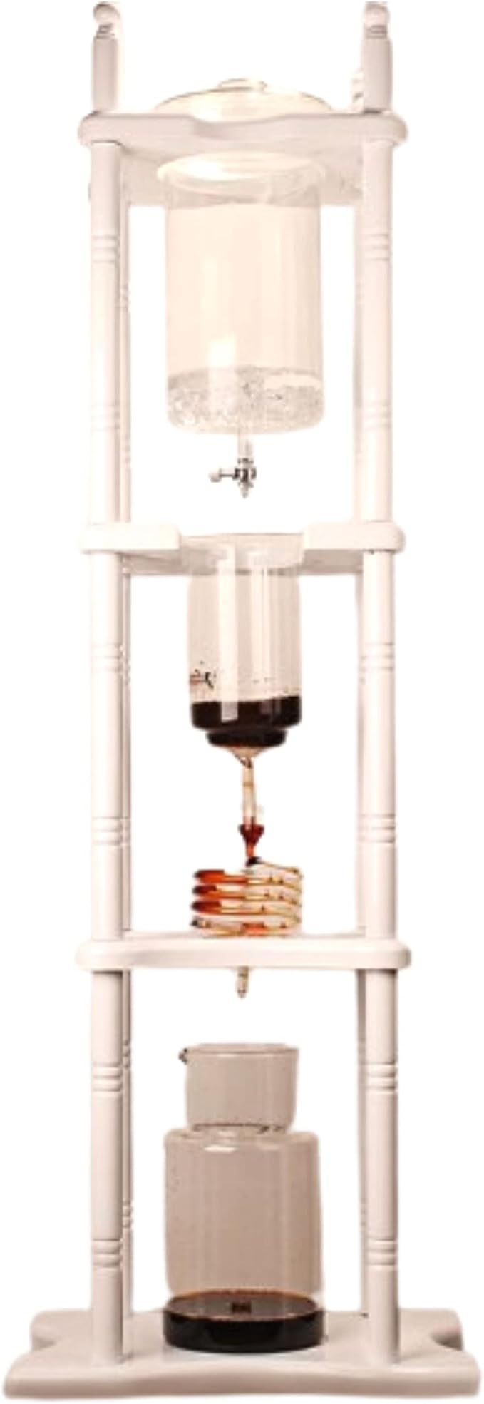 LOYALHEARTDY Commercial Cold Brew Drip Tower 25 Cups Retro Manual Iced Coffee Maker with Glass Container Wood Stand Ice Cold Brew Dripper Coffee Maker for Party Coffee Shops -20~300℃ White