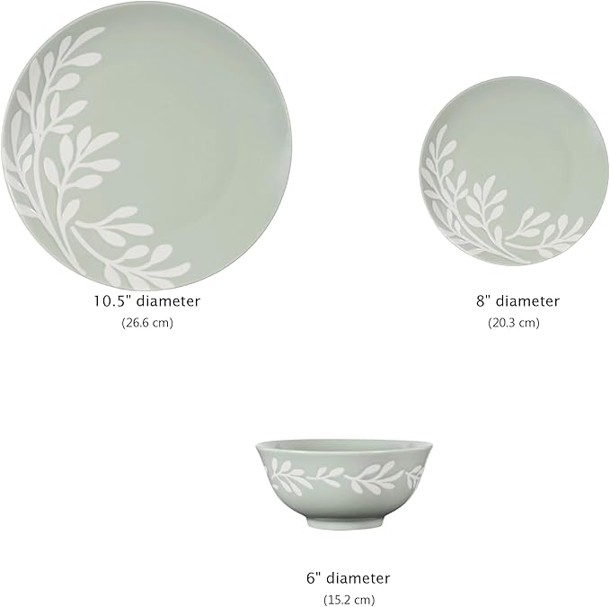 12-Piece Stoneware Dinnerware SetMicrowave &amp Dishwasher Safe Includes Dinner Plates Salad Plates Bowls and Mugs Service for 4