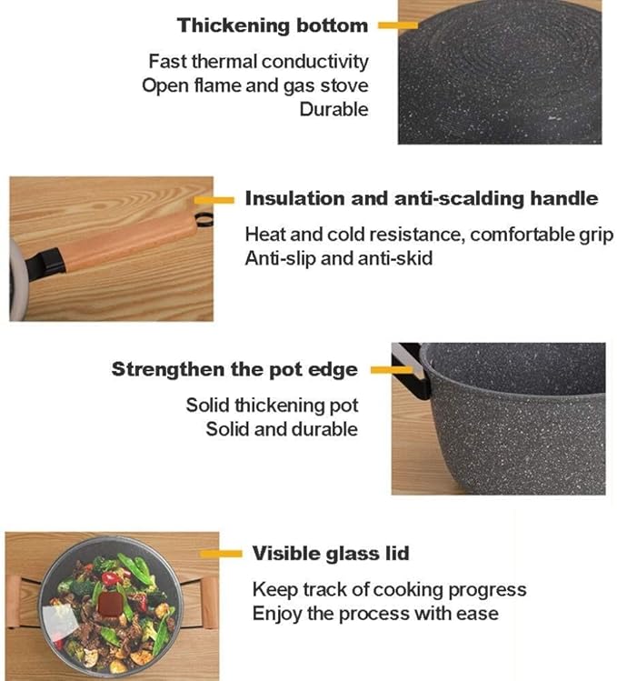 Marble Coated Cookware Set Includes Milk Pan Soup Pan Wok Frying Pan with Glass Lid