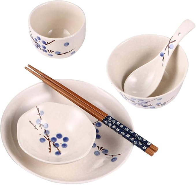 Hemoton Japanese Ceramic Dinnerware Set 6-Piece Asian Tableware Plates for Home Dining Kitchen 7.3 Inch Square Blue Dishware Set