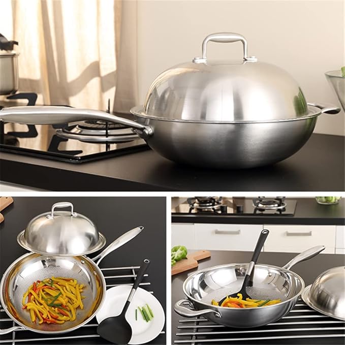 Cookware Set Combination Stainless Steel Wok Soup Pot Milk Pot Frying Pan Gift Set Pot of Household (Color : Silver Size : 3pots set)