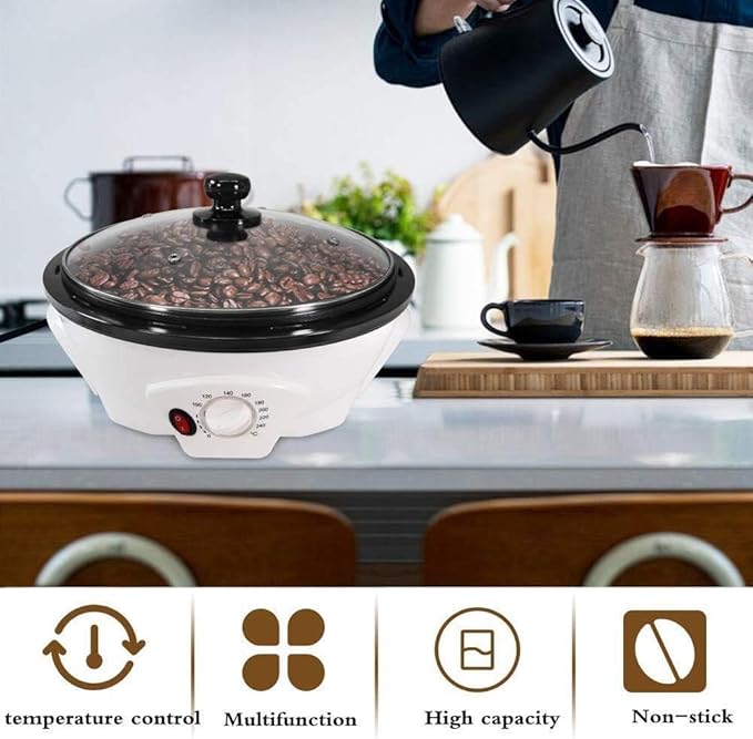 Electric Coffee Roaster Machine 500g/17.6oz Coffee Bean Roaster for Home Use 0-240℃ Non-Stick Home Peanut Beans Roaster 800W 110V