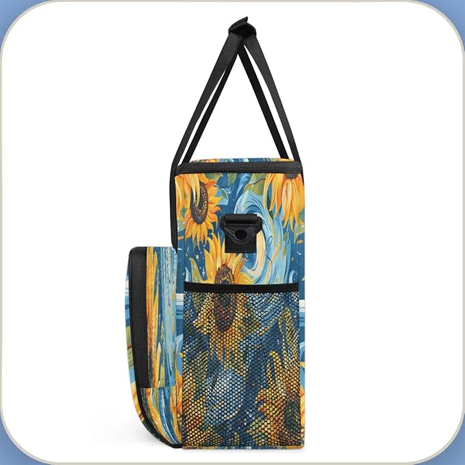 Abstract Sunflowers Design Coffee Maker Carrying Bag Compatible with K-Mini or K-Mini Plus Portable Single Cup Coffee Maker Case with Pockets for K Cup Pods