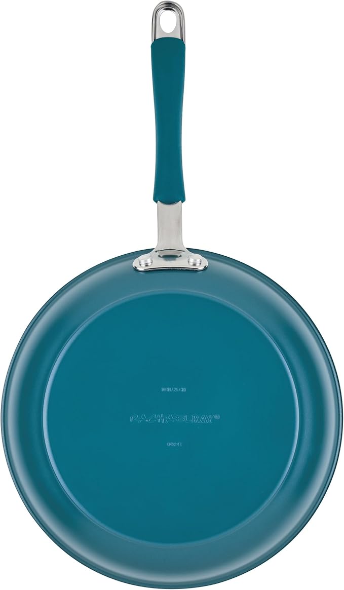 Rachael Ray Cucina Ceramic Nonstick Pots and Pans Set with Saucepans Frying Pans Stockpot Lids and Pan Protectors 10 Piece Non Stick Cookware Set Dishwasher Safe - Marine Blue